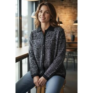 NWT VTG Cervelle Button Up Shirt Washable 100% Silk Womens M Gray Black Long SLV